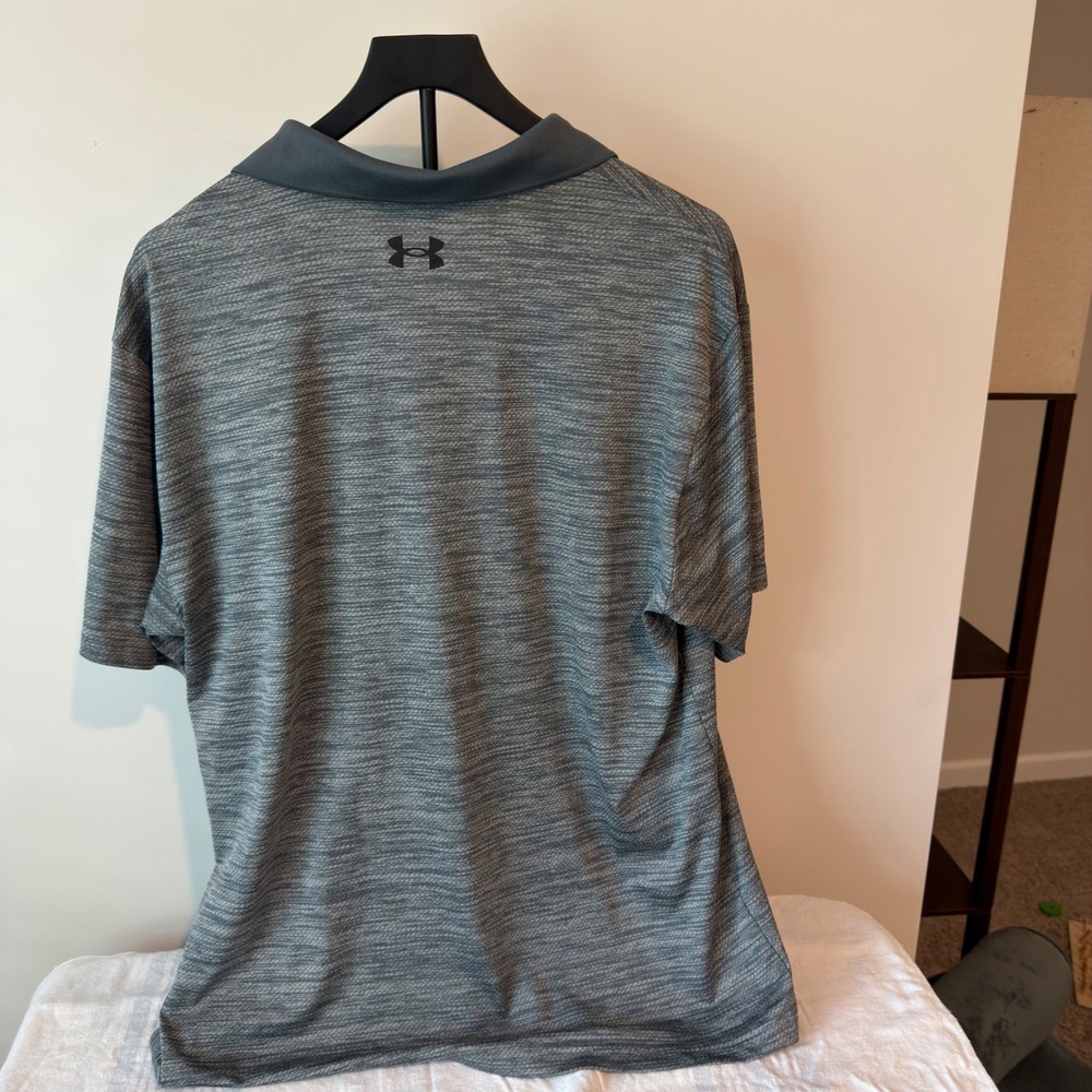 Under Armour Mens Performance Polo Shirt Gray Space Dye Short Sleeve LG Loose - Picture 4 of 7